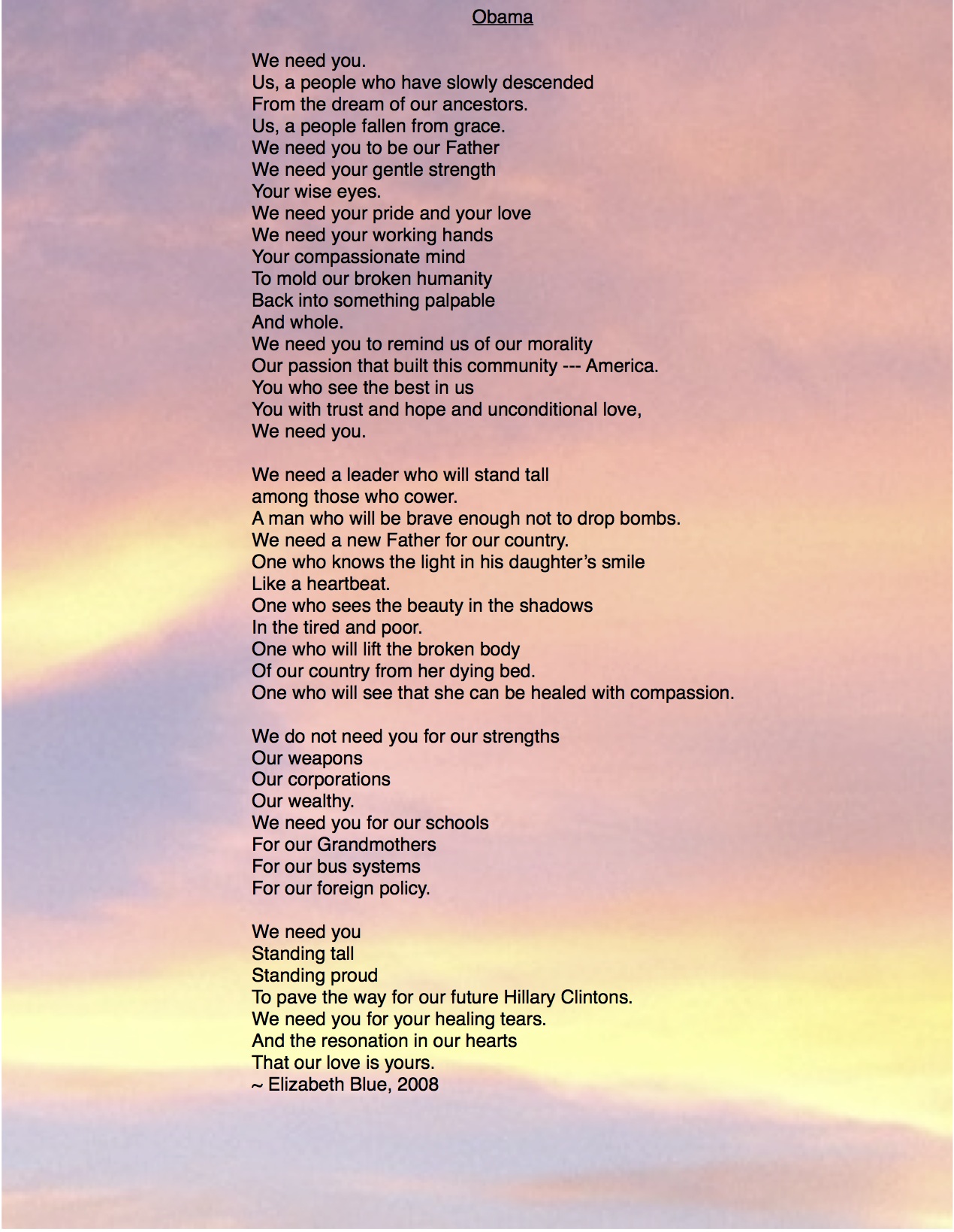 Obama Elizabeth Blue, Elizabeth Meagher, poetry, Obama